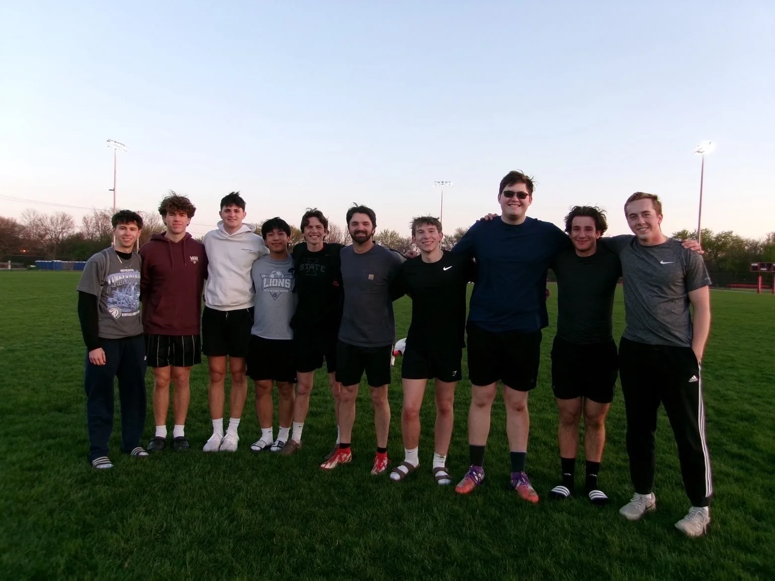 Soccer team on the field at dusk